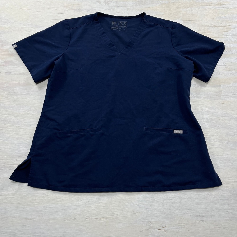 FIGS Scrub Top Casma Large V-Neck Two Pocket Technical Collection Navy Women